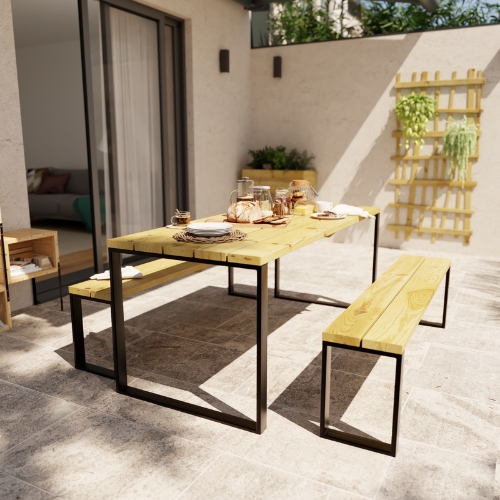 BLAKEA - Wooden Garden Dining Set - 6 Seat