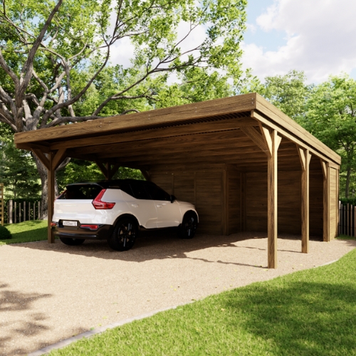 LEON - Double Wooden Carport with Storage Shed 6.5 x 6m