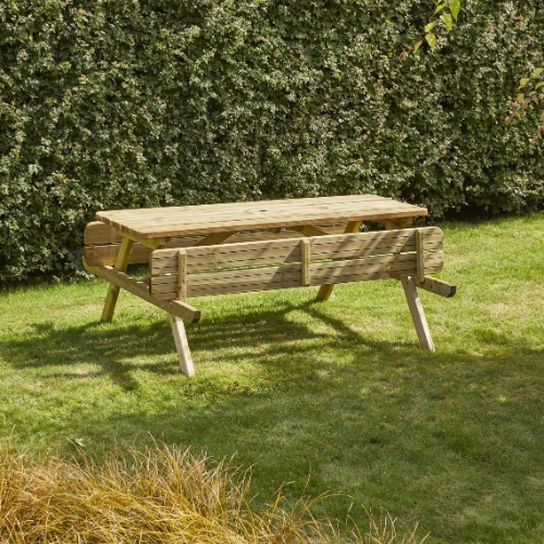 ROMANE - Wooden Picnic Table - Folding Benches - 6 Seat