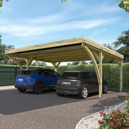 VICTOR - Modern Double Wooden Carport 6 x 5m